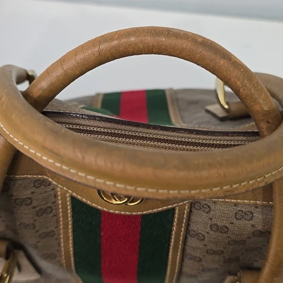 GUCCI - Vintage GG Supreme Boston Bag in Tan, PVC & Leather, with Sherry Line - Picture 11 of 17
